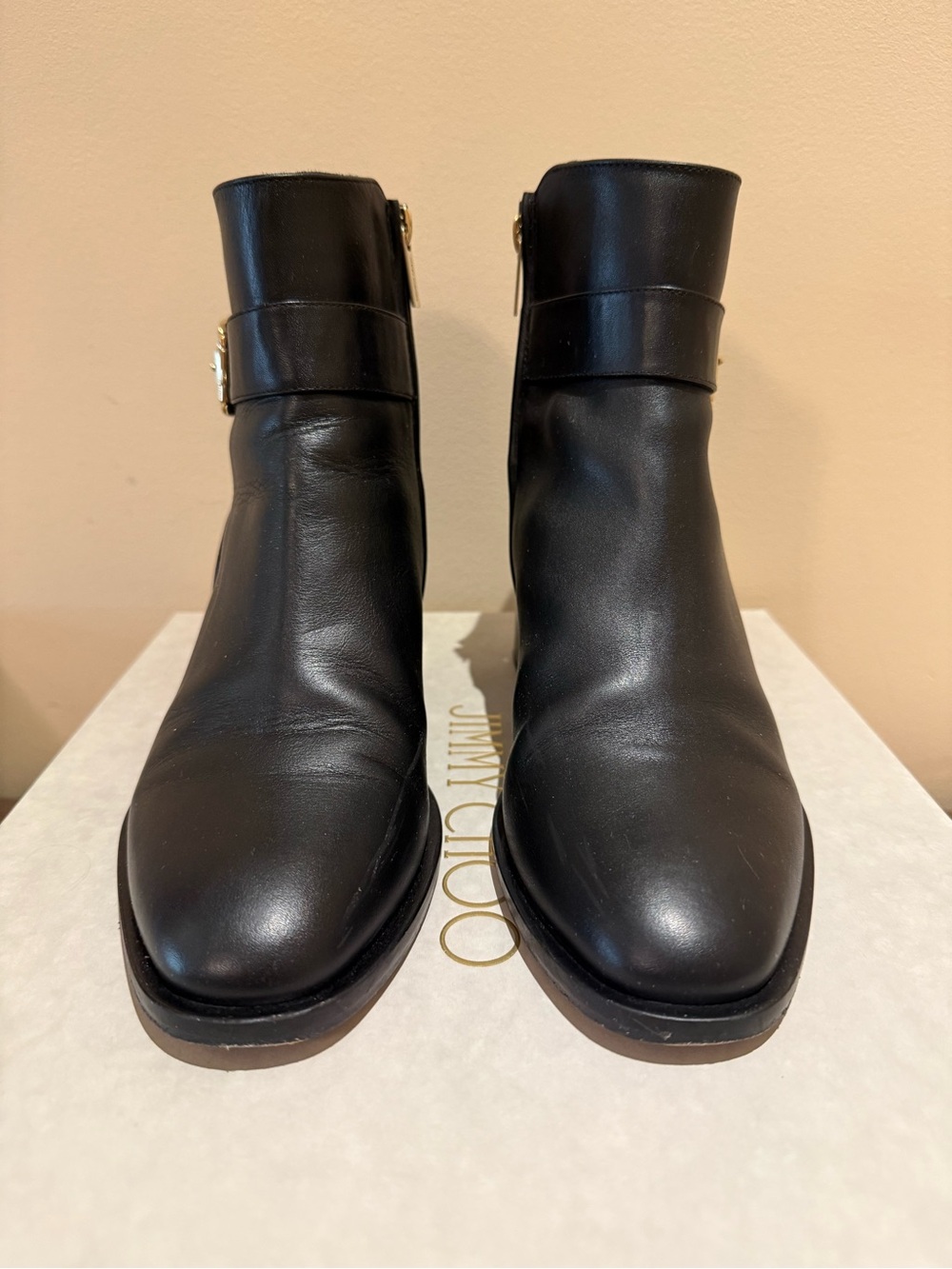 Jimmy Choo Black Leather Ankle Booties with Side Buckle